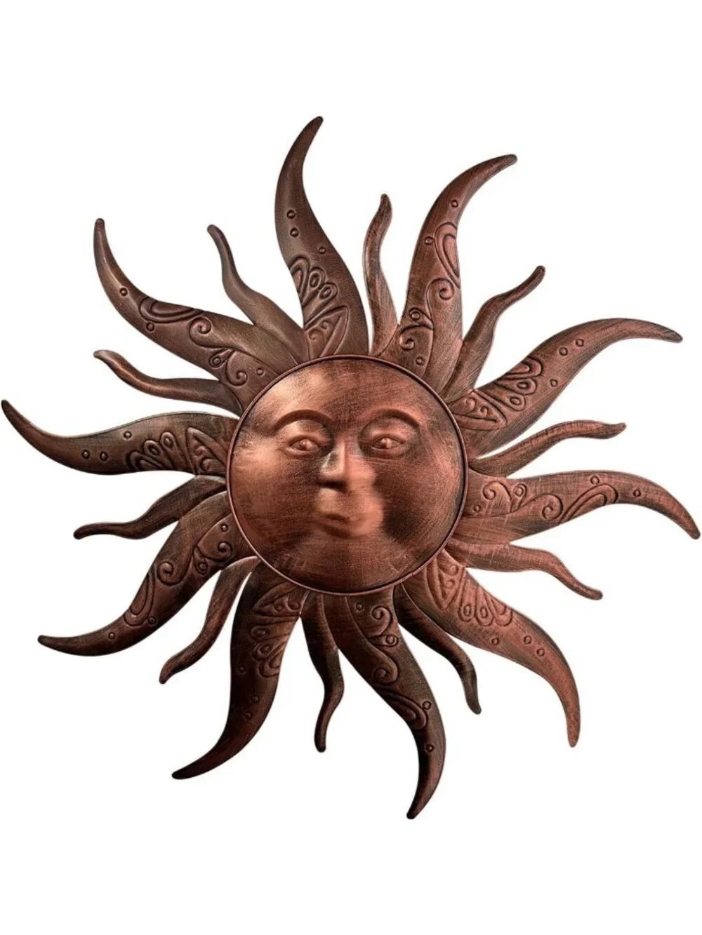 23.6” Metal Sun Face Wall Art - Gold Hanging Sculpture for Indoor & Outdoor